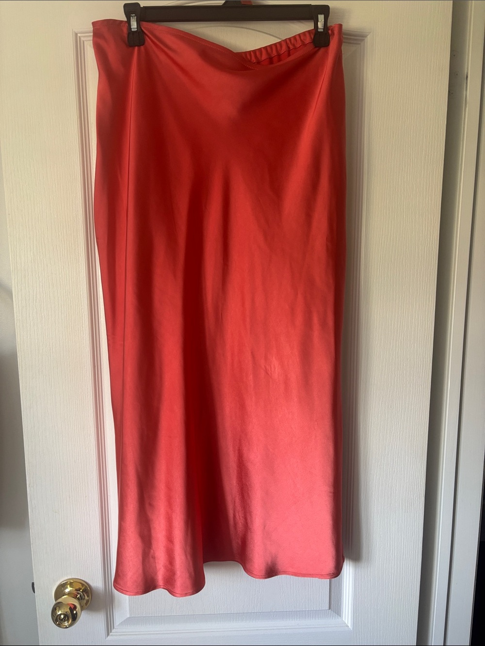 Women’s Red Satin Midi Skirt